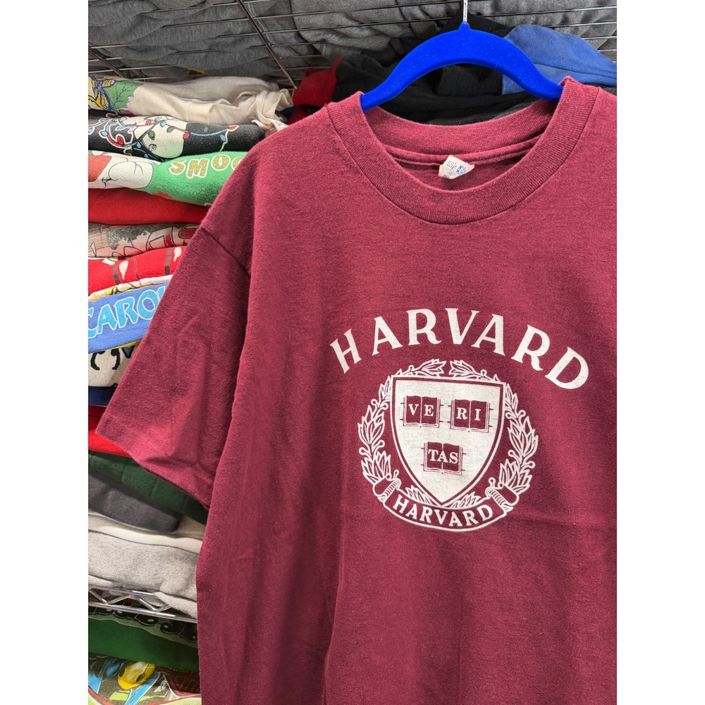 Vintage Champion Harvard University T-Shirt XL Maroon Crest Made in USA 6676
